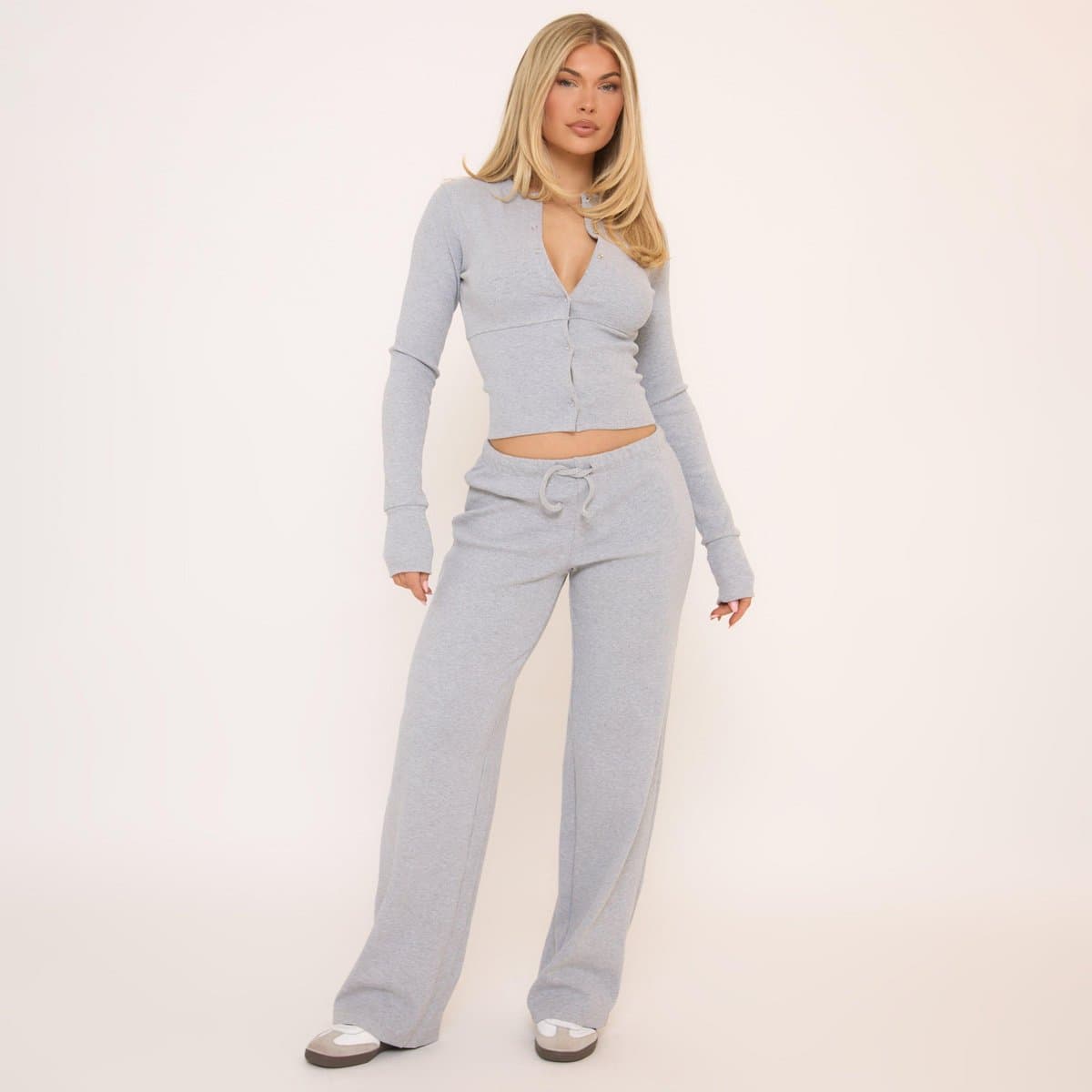 EGO EGO Drawstring Waist Straight Leg Trousers in Light Grey
