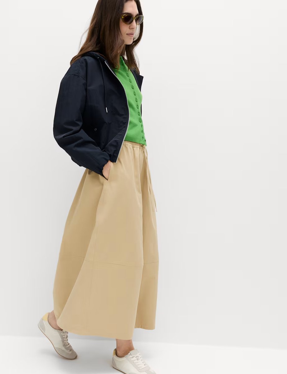 Marks & Spencer M&S Pure Cotton Cocoon Shape Midi Skirt Sandstone - 2