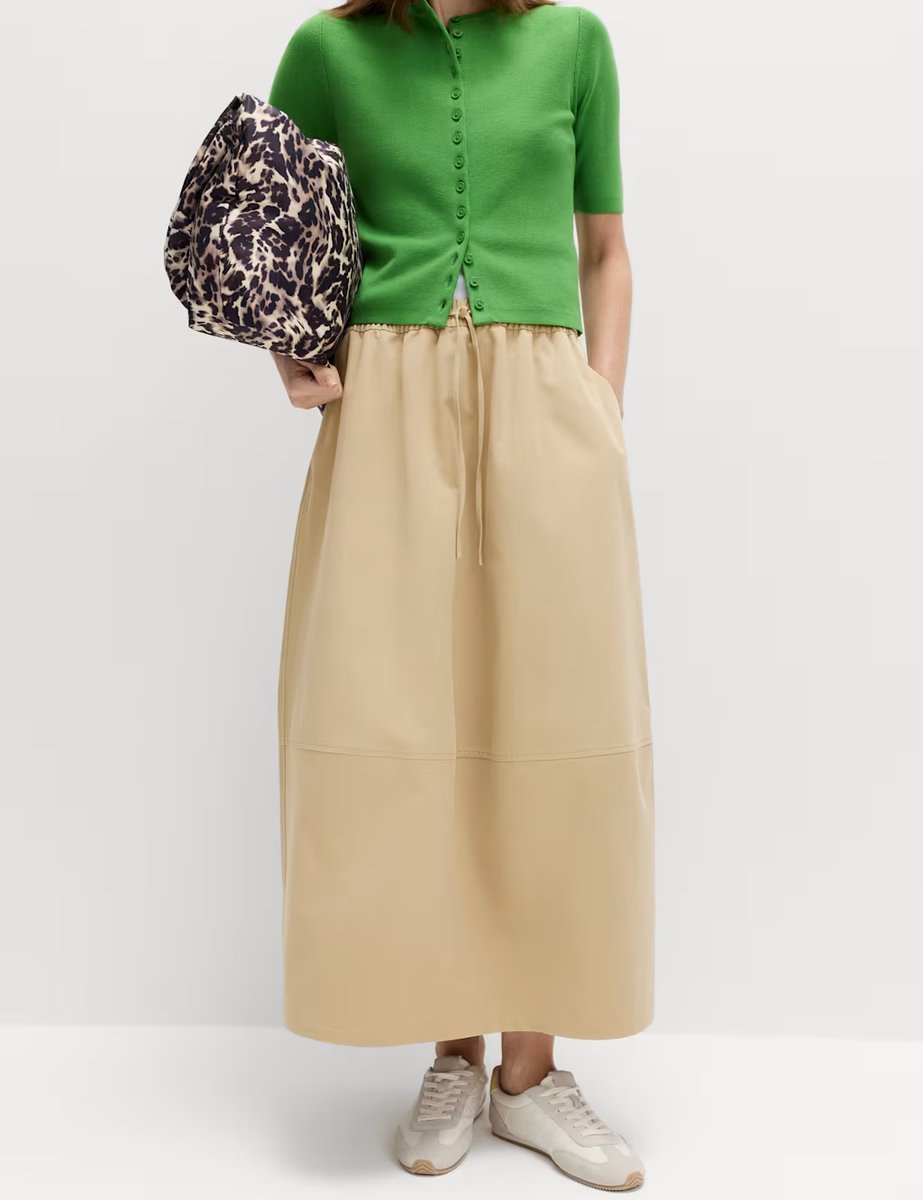 Marks & Spencer M&S Pure Cotton Cocoon Shape Midi Skirt Sandstone - 3