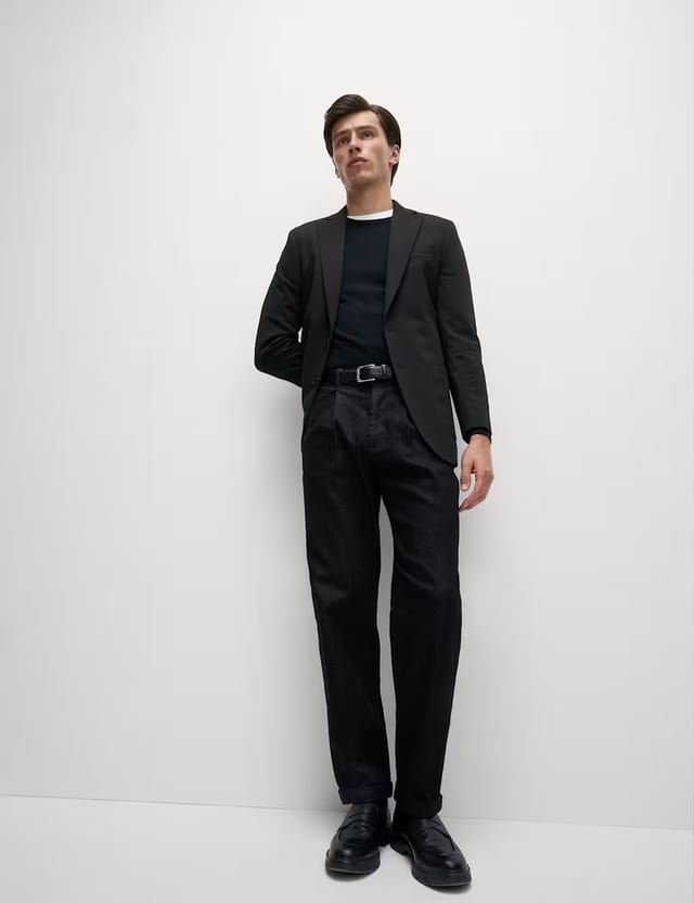 Marks & Spencer M&S Tailored Fit Jersey Textured Blazer Black - 3