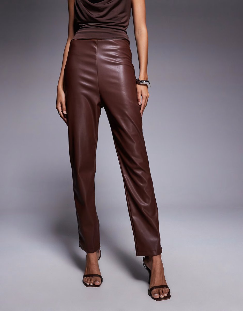 ASOS ASOS DESIGN faux leather trouser in brown - 3