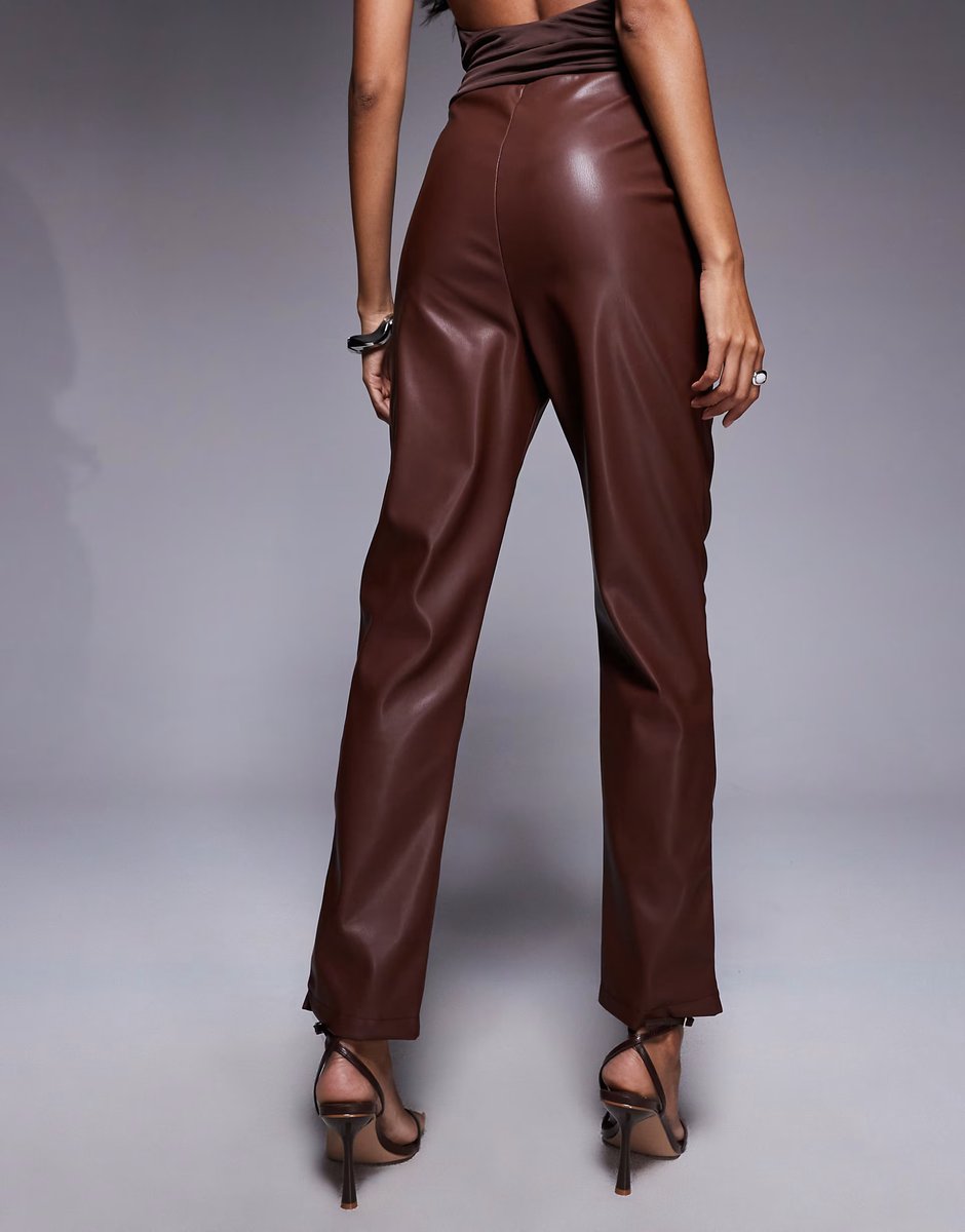 ASOS ASOS DESIGN faux leather trouser in brown - 4