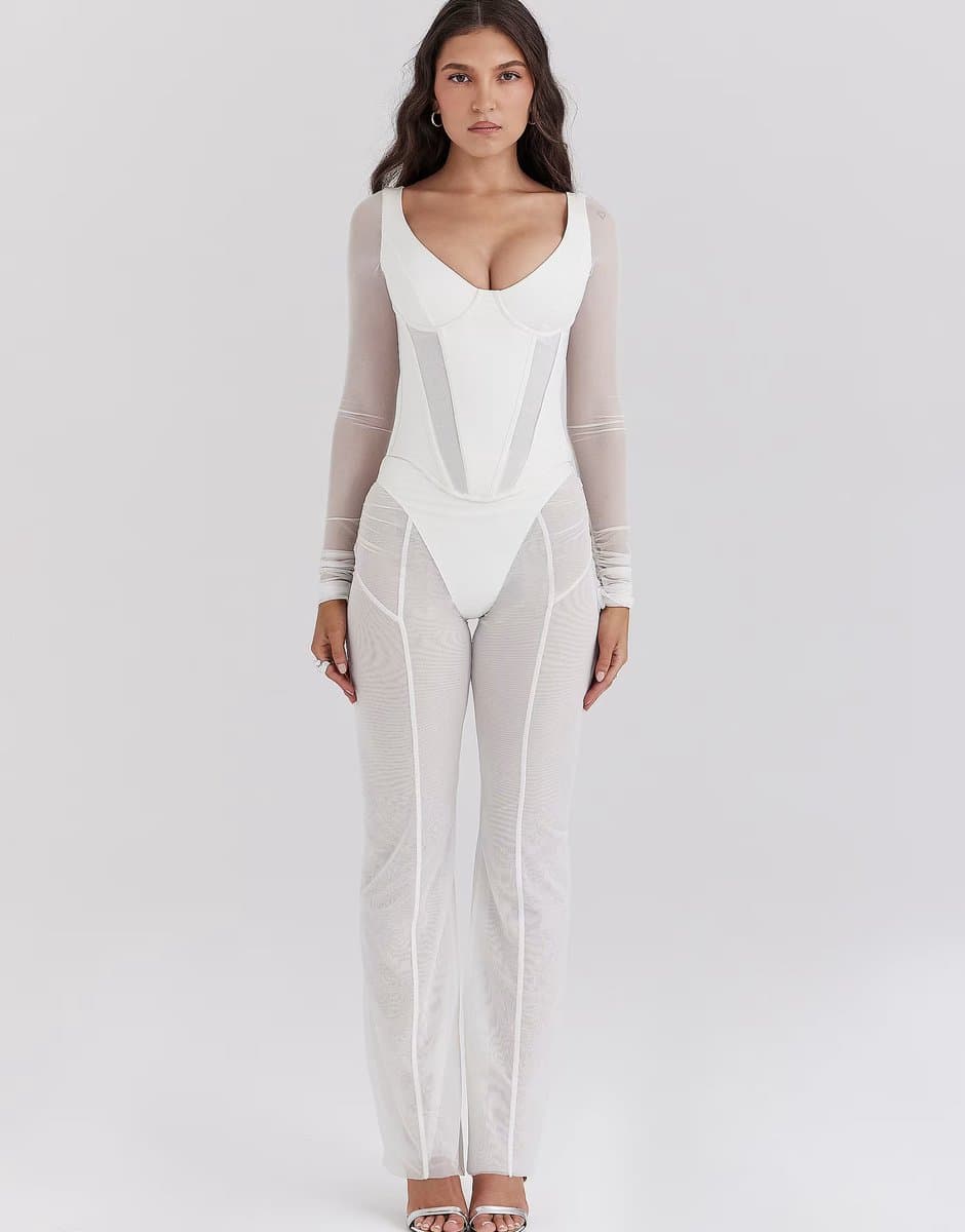 ASOS House of CB Avalon mesh high waist trousers in white
