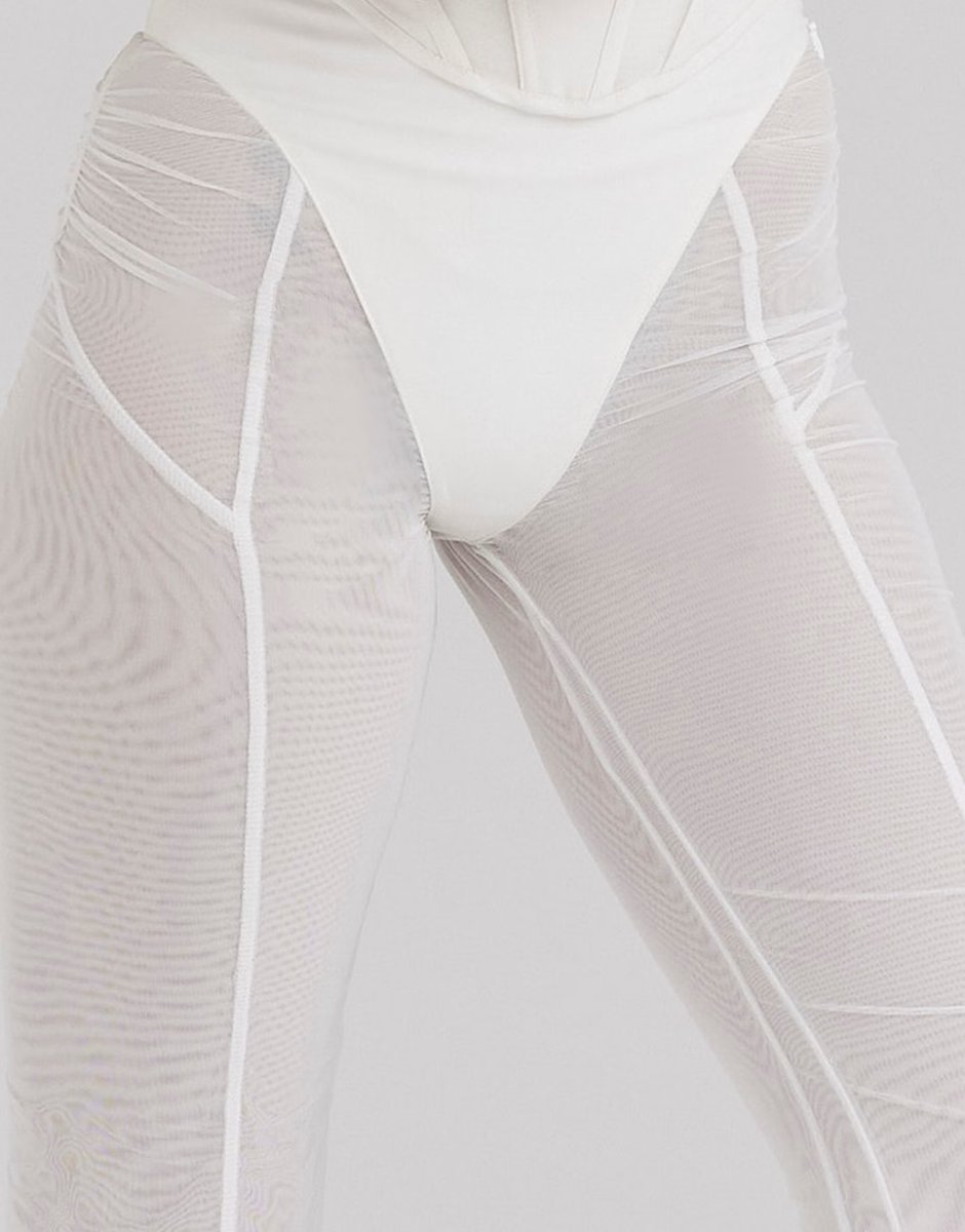 ASOS House of CB Avalon mesh high waist trousers in white - 3