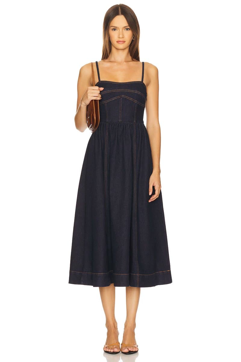 revolve Denim Corset Midi Dress