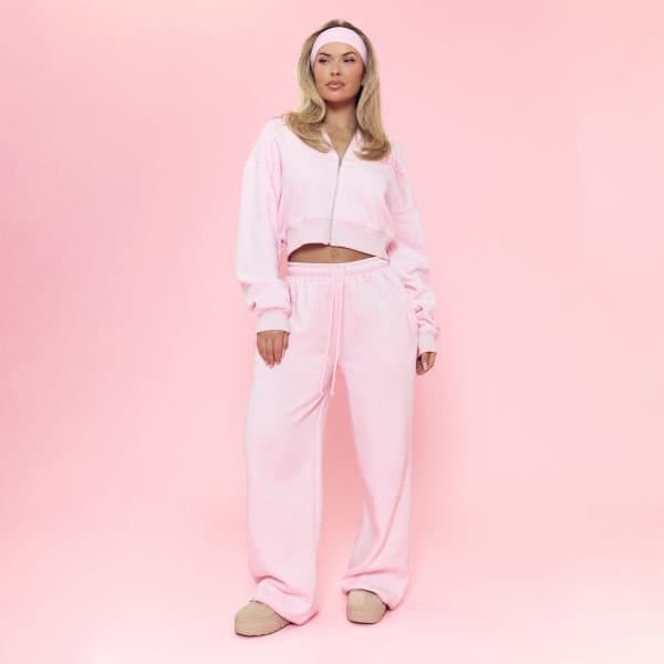 EGO EGO Baby Pink Mid Rise Drawstring Waist Contrast Stitch Hem Joggers