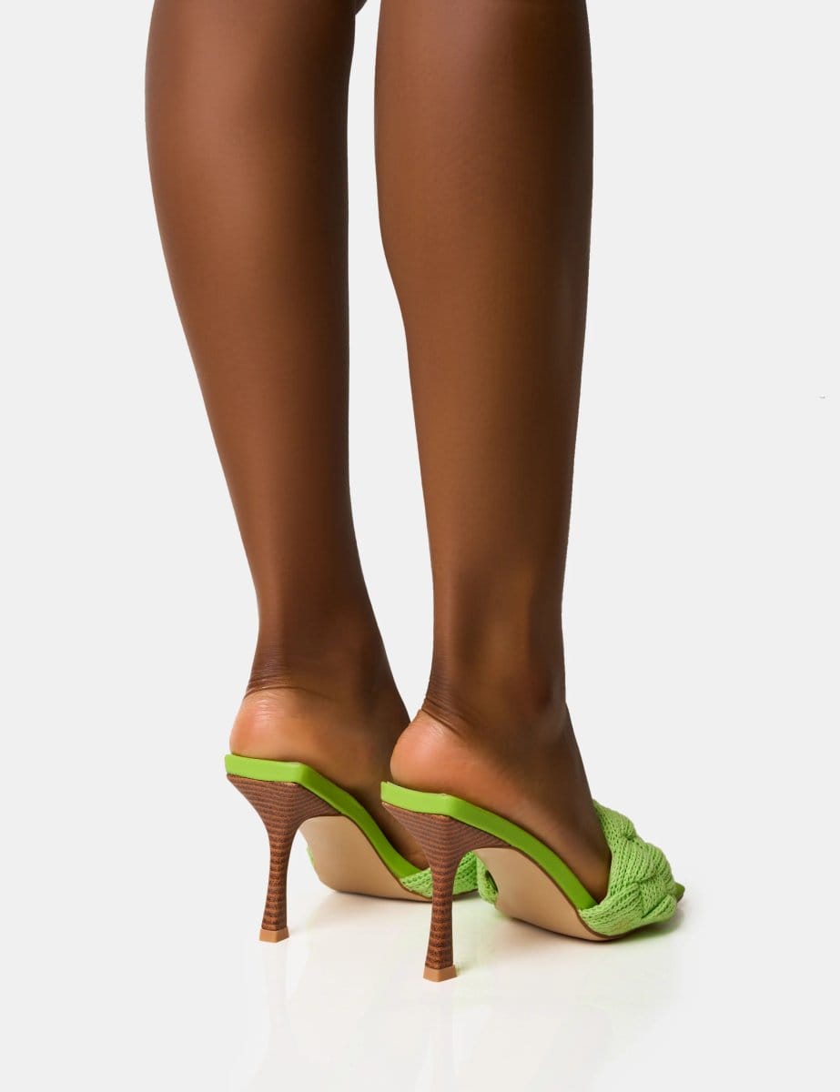 Public Desire Nectar Lime Wooden Stack Knitted Square Toe Heels - 4