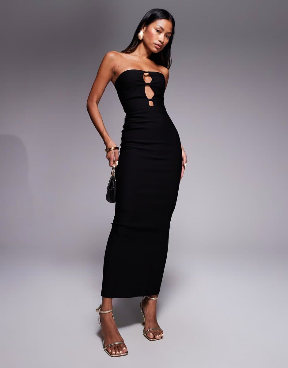 ASOS Vesper Bandeau bodycon maxi dress with cutouts in black