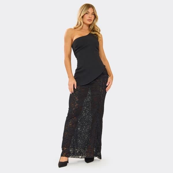 EGO Maxi Skirt In Black Lace, Women's Size UK 6