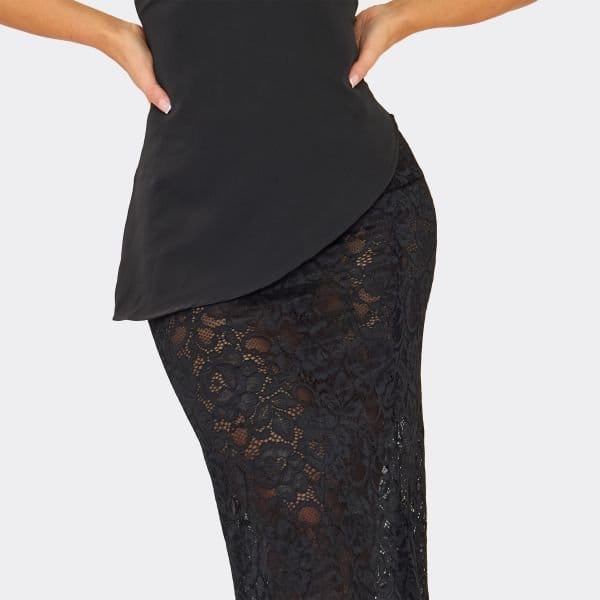 EGO Maxi Skirt In Black Lace, Women's Size UK 6 - 2