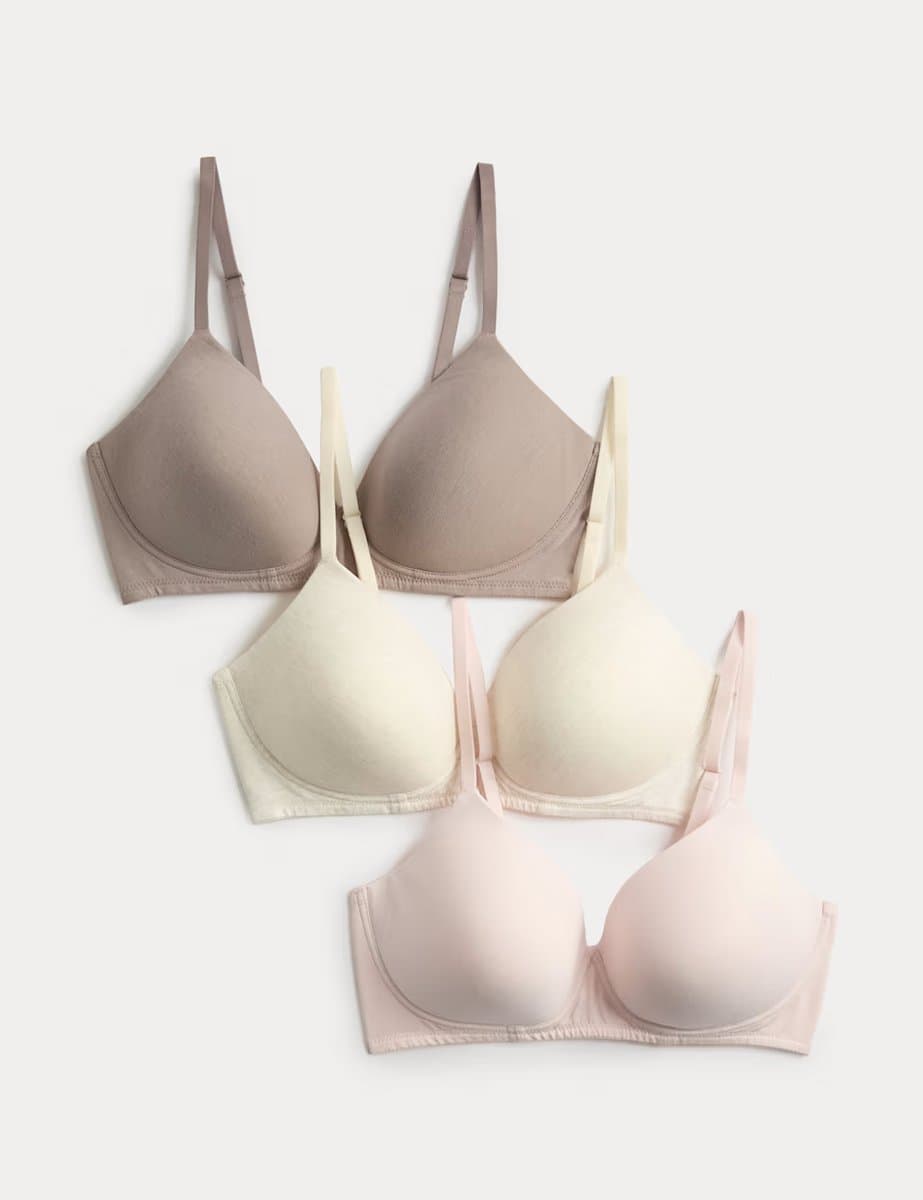 Marks & Spencer M&S 3pk Non Wired T-Shirt Bras A-E Oatmeal Mix