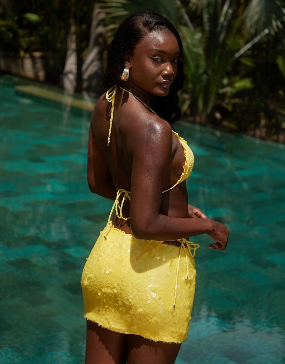 ASOS South Beach mini beach sequin skirt in yellow - 3