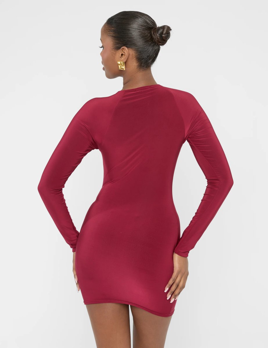 Public Desire Twist Detail Plunge Mini Dress Burgundy - 2