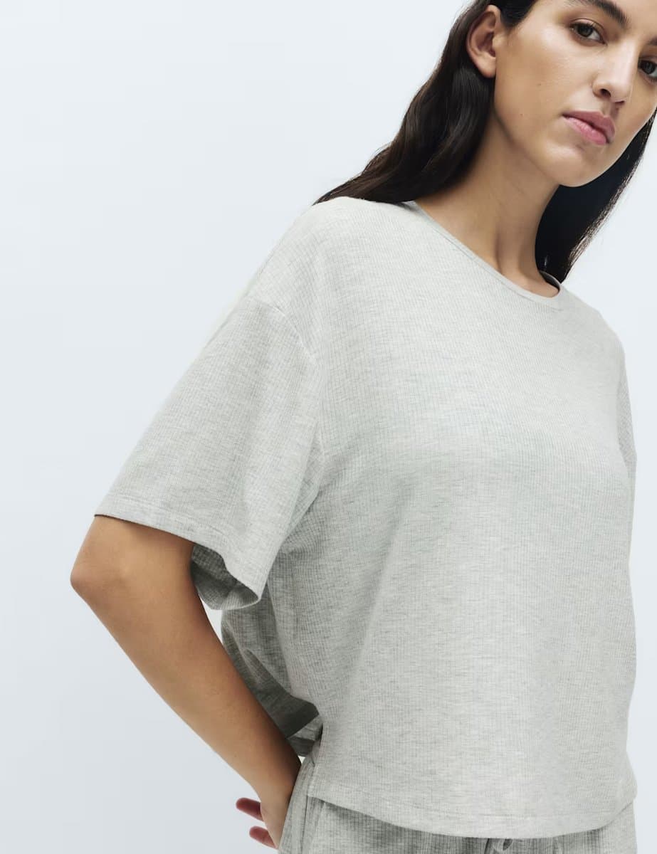 Marks & Spencer M&S Modal Rich Ribbed Pyjama Top Grey