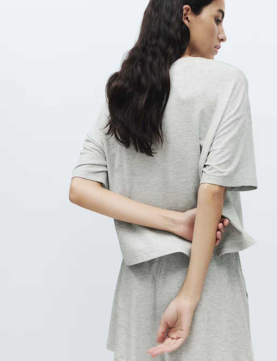 Marks & Spencer M&S Modal Rich Ribbed Pyjama Top Grey - 2