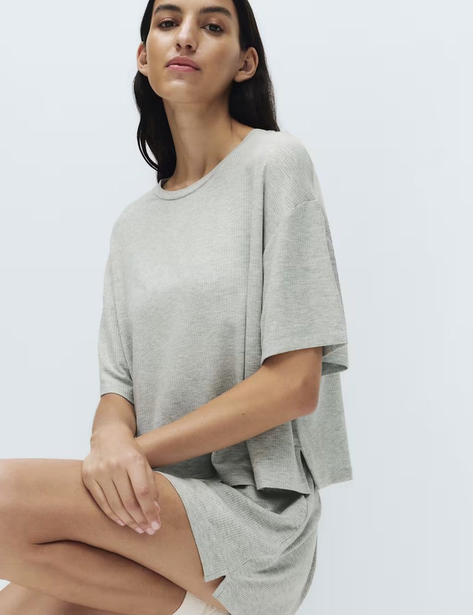 Marks & Spencer M&S Modal Rich Ribbed Pyjama Top Grey - 4