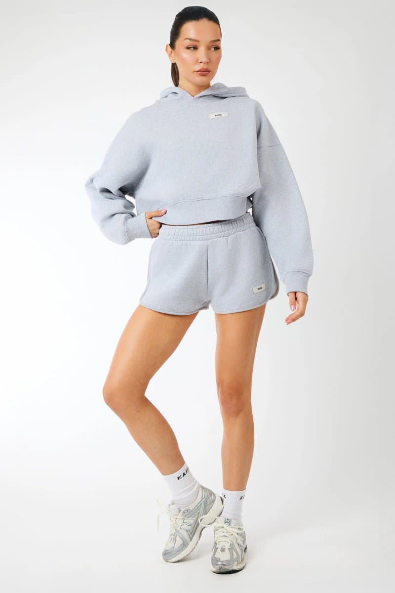 Kaiia Kaiia Label Logo Curve Hem Mini Shorts Grey Marl