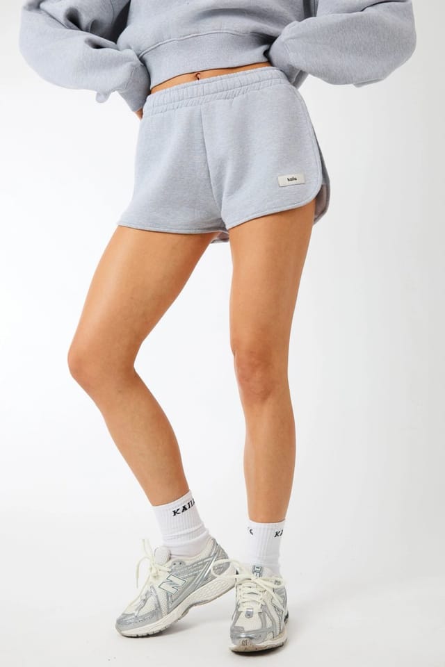 Kaiia Kaiia Label Logo Curve Hem Mini Shorts Grey Marl - 2