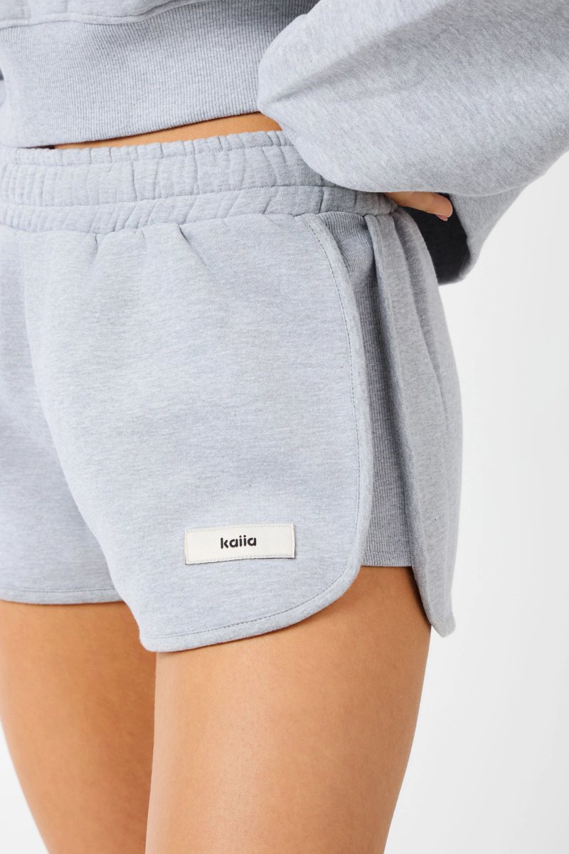 Kaiia Kaiia Label Logo Curve Hem Mini Shorts Grey Marl - 3