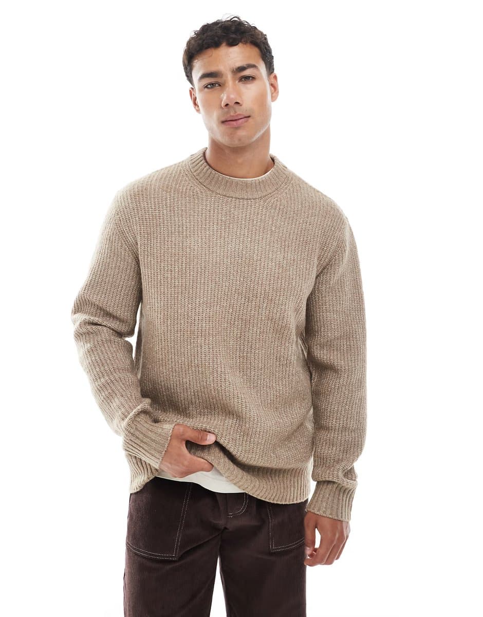 ASOS Jack & Jones oversize thick ribbed jumper in beige