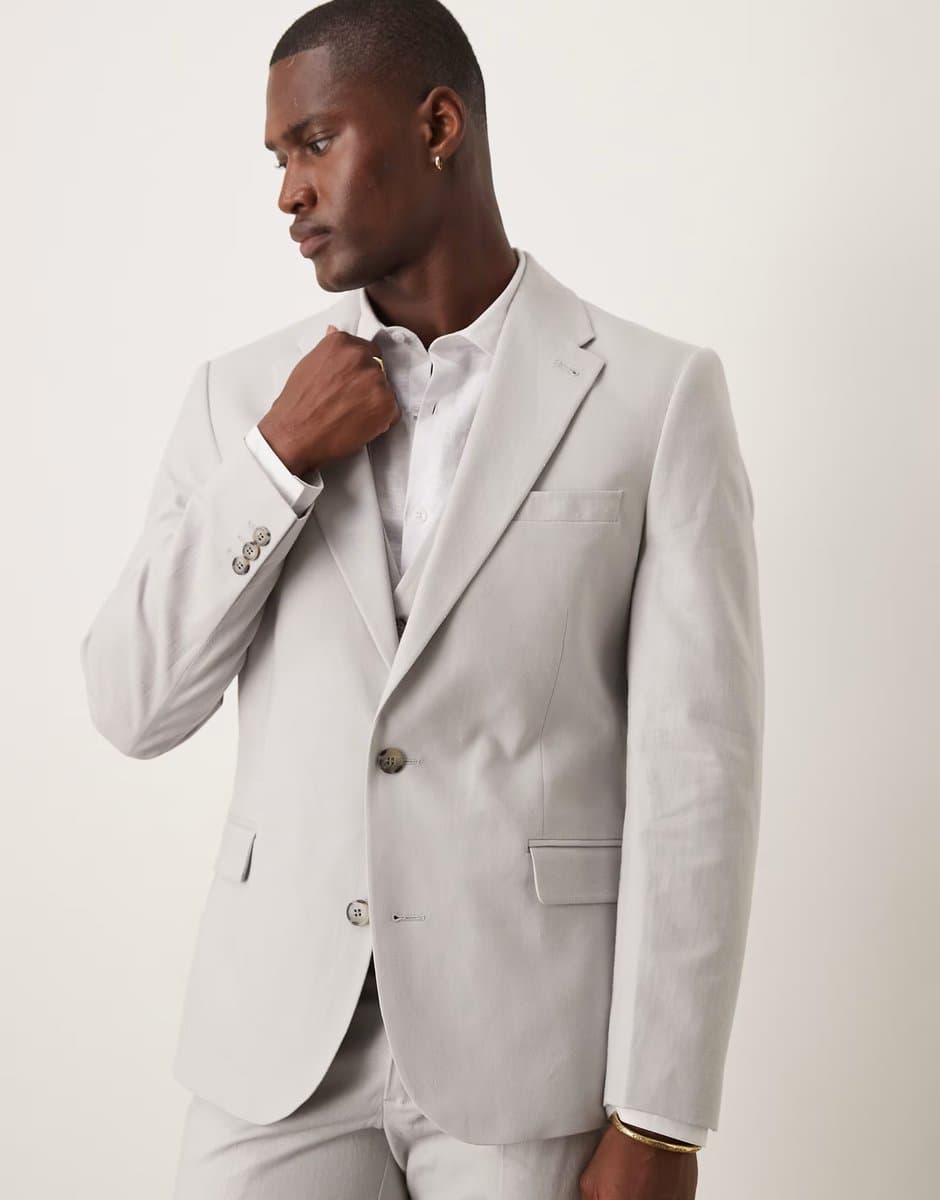 ASOS ASOS Skinny Linen Blend Suit Jacket in Light Grey