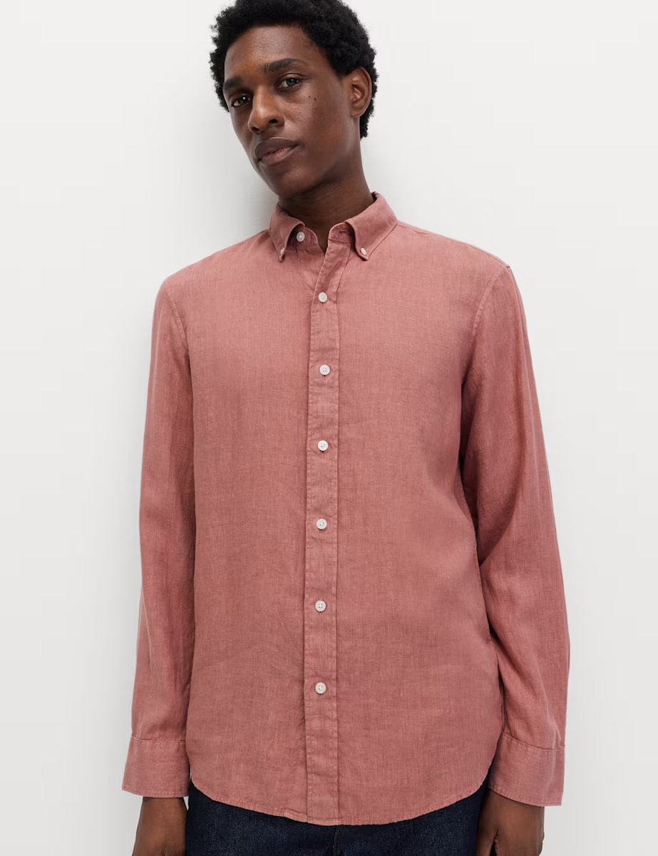 Marks & Spencer M&S Pure Linen Garment Dye Shirt Antique Rose - 2