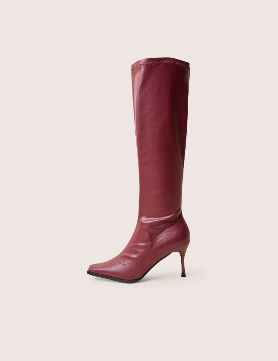 Public Desire Scorpion Burgundy Mid Heel Sock Knee High Boots