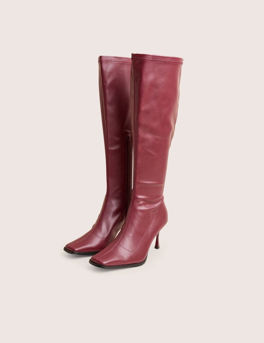 Public Desire Scorpion Burgundy Mid Heel Sock Knee High Boots - 2