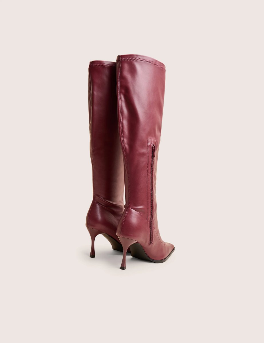 Public Desire Scorpion Burgundy Mid Heel Sock Knee High Boots - 3