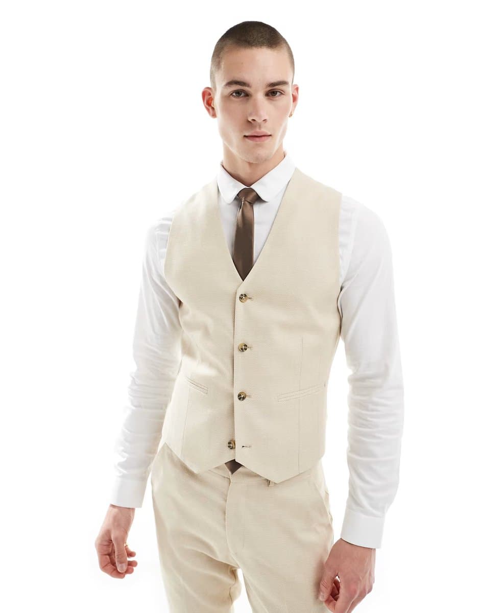 ASOS ASOS DESIGN wedding skinny suit waistcoat in stone