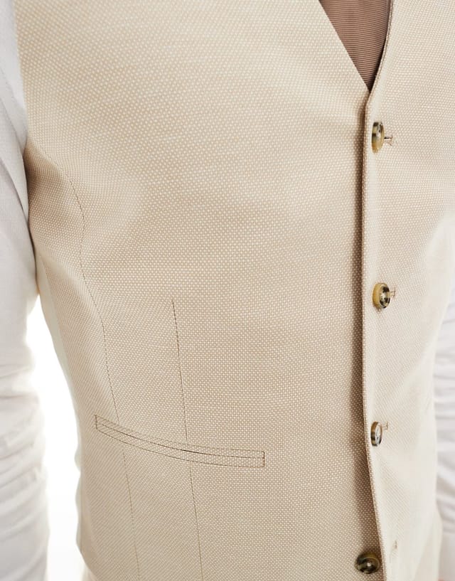 ASOS ASOS DESIGN wedding skinny suit waistcoat in stone - 3