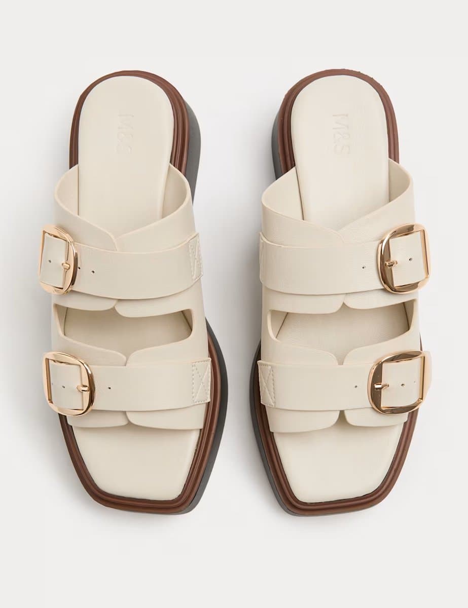 Marks & Spencer M&S Double Buckle Flatform Mules White