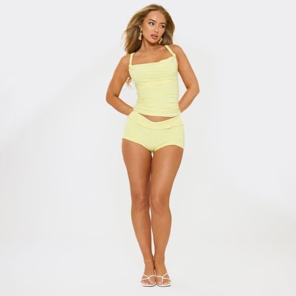 EGO EGO Chic Yellow Mini Shorts with Tie Knot Strap Detail