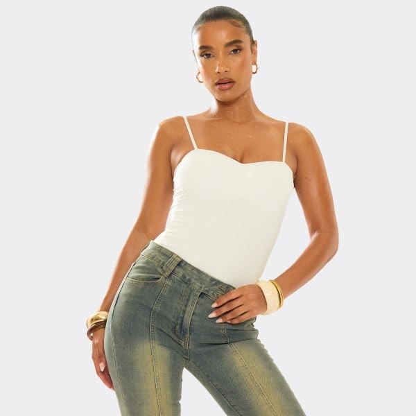 EGO Sweetheart Neck Strappy Bodysuit In White, Women's Size UK 14 - 1