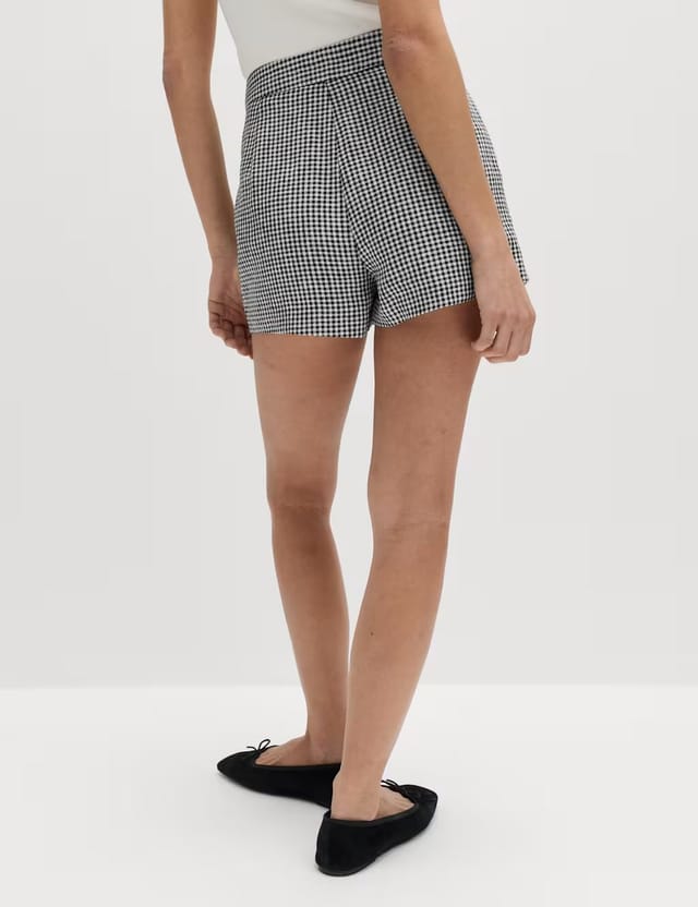 Marks & Spencer M&S Pure Linen Checked Shorts Black Mix - 2