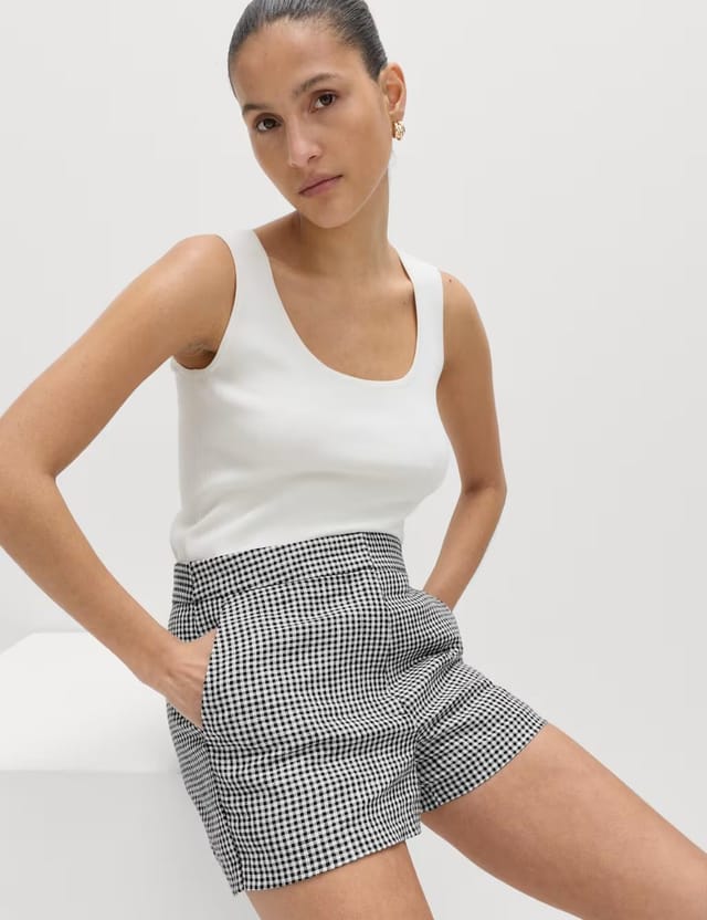 Marks & Spencer M&S Pure Linen Checked Shorts Black Mix - 3
