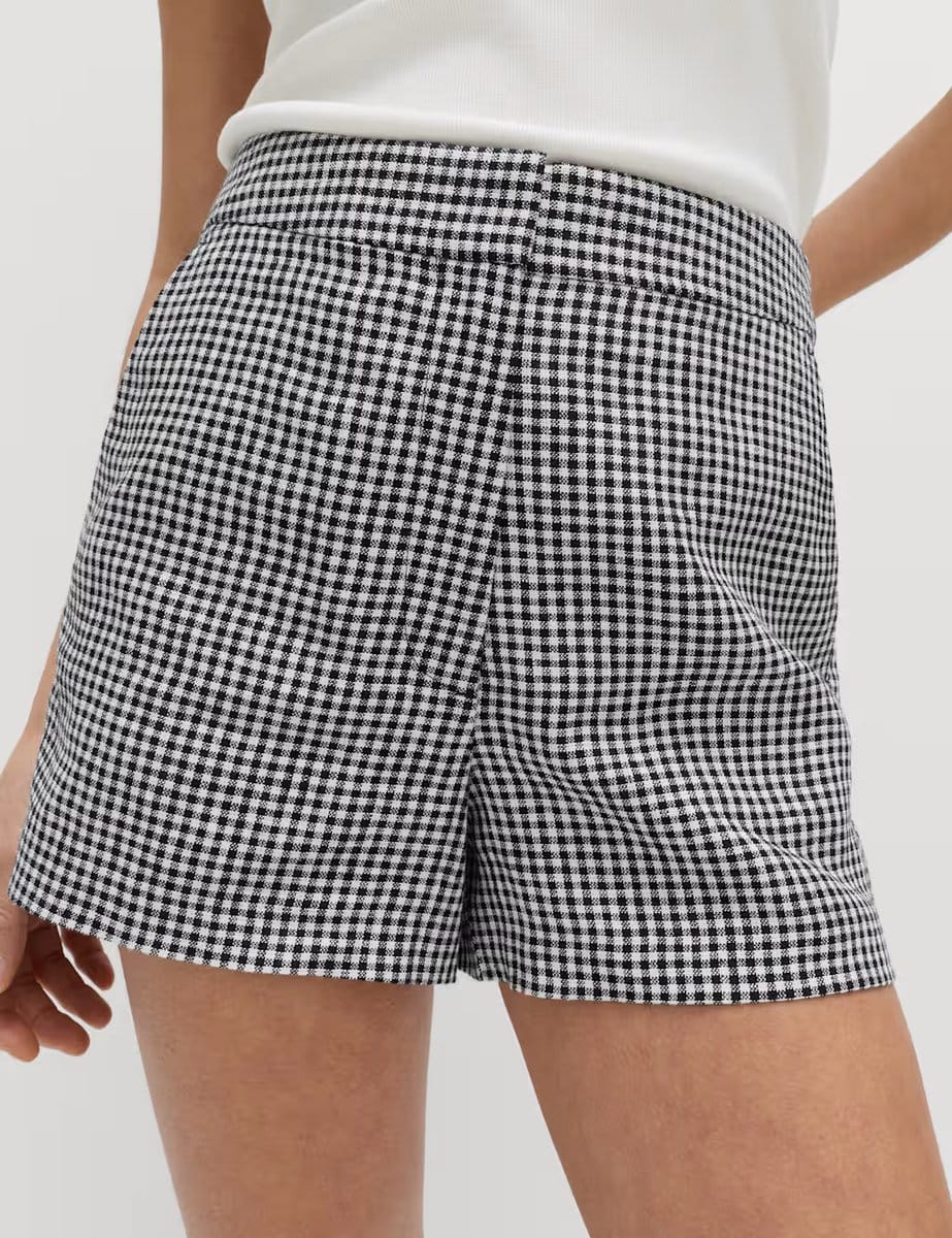 Marks & Spencer M&S Pure Linen Checked Shorts Black Mix - 4