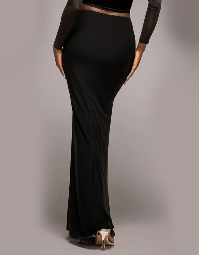 ASOS Goddiva Super split front drawstring maxi skirt in black - 3