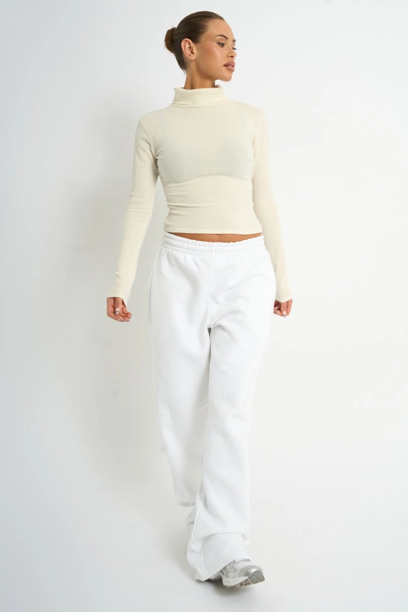 Kaiia Kaiia Rib Roll Neck Long Sleeve Top Ivory - 3