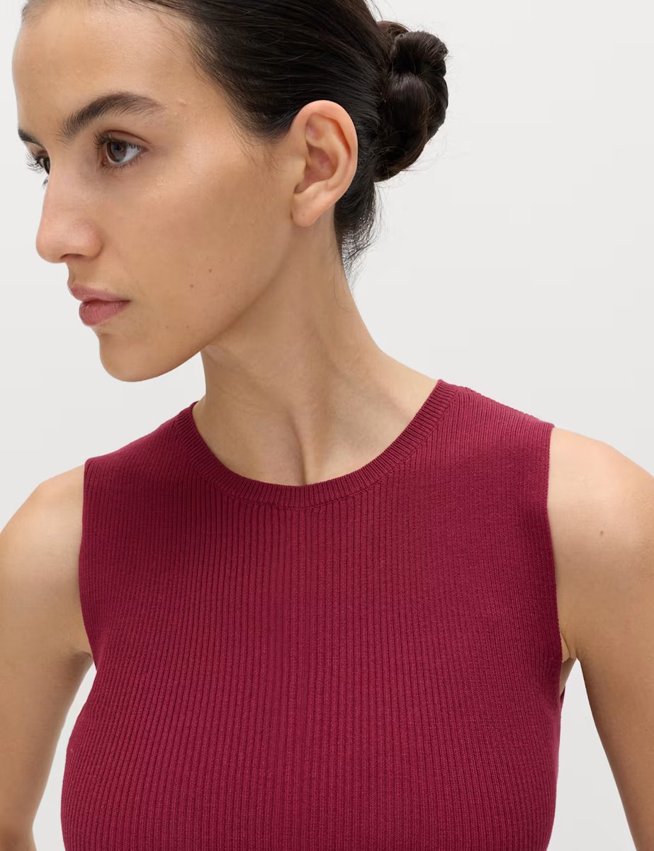 Marks & Spencer M&S Ribbed Peplum Knitted Vest Dark Claret - 2