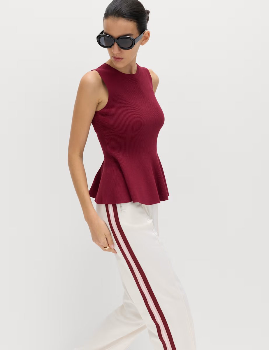 Marks & Spencer M&S Ribbed Peplum Knitted Vest Dark Claret - 4