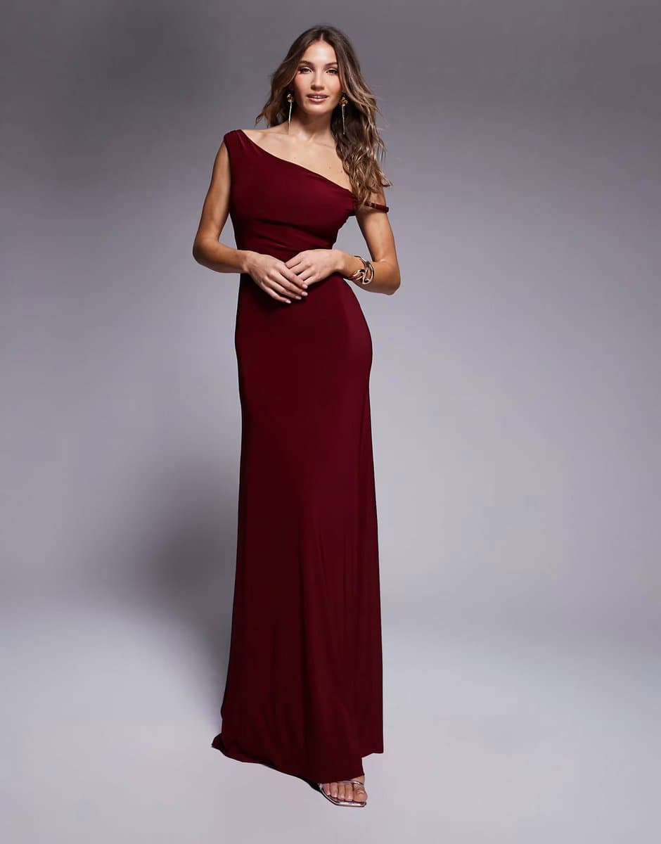 ASOS ASOS DESIGN twist shoulder with lace up back maxi dress in wine