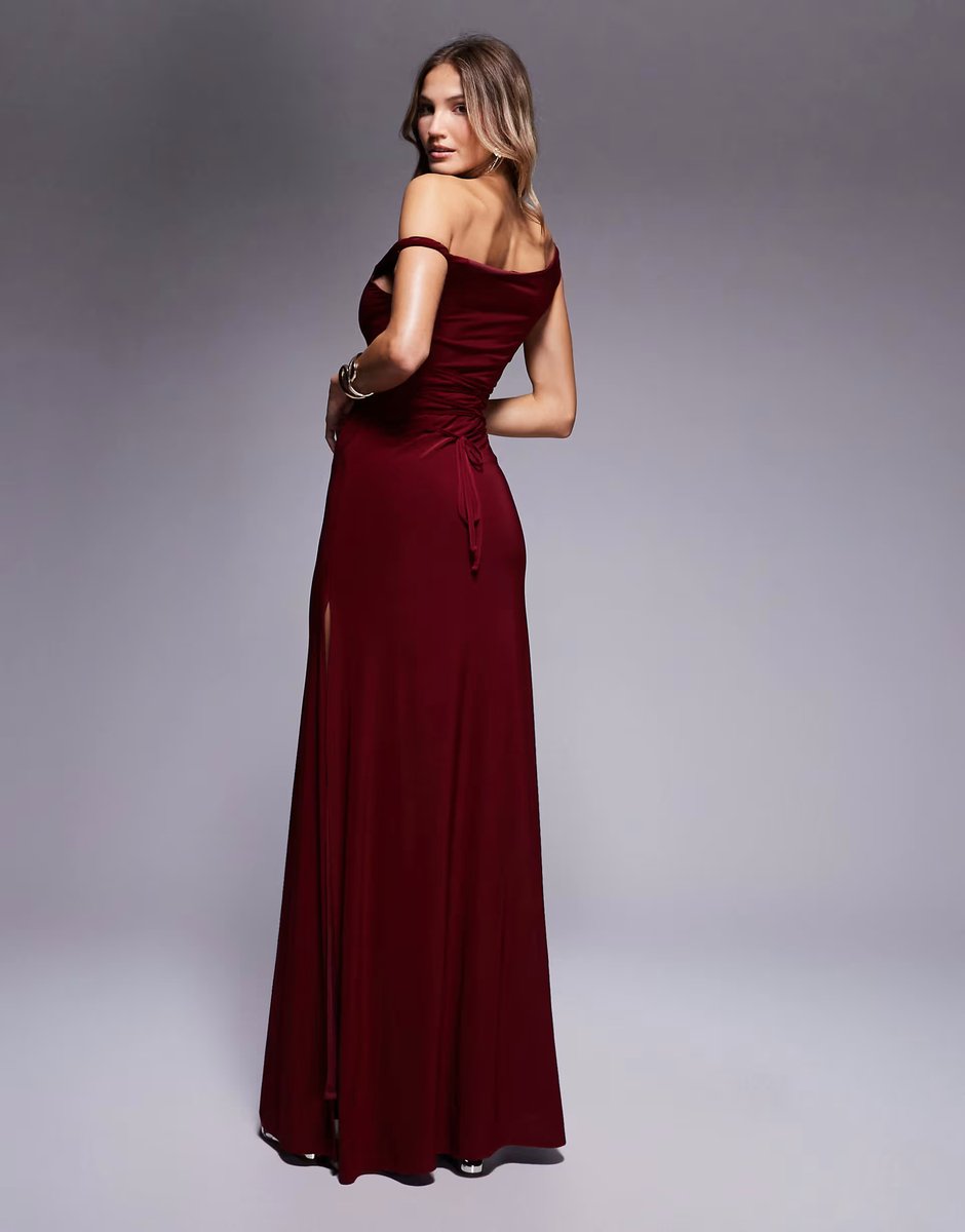 ASOS ASOS DESIGN twist shoulder with lace up back maxi dress in wine - 3