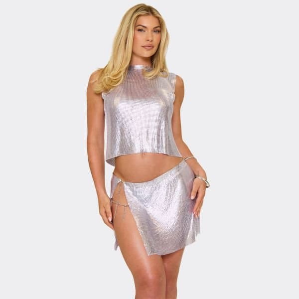 EGO EGO Sleeveless Open Back Top in Lilac Chainmail