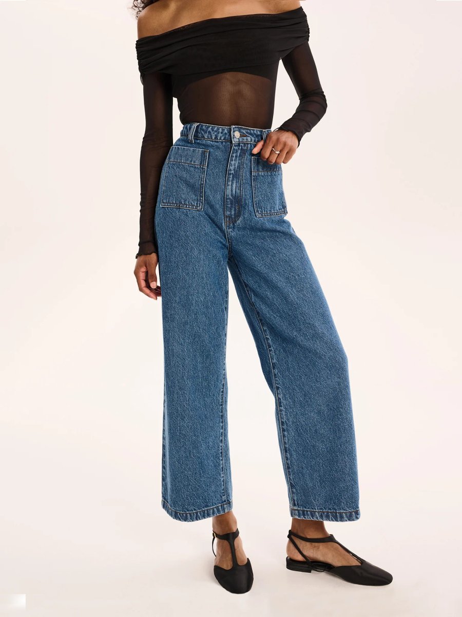 OMNES Orielle Cropped Jean in Mid Wash - 4