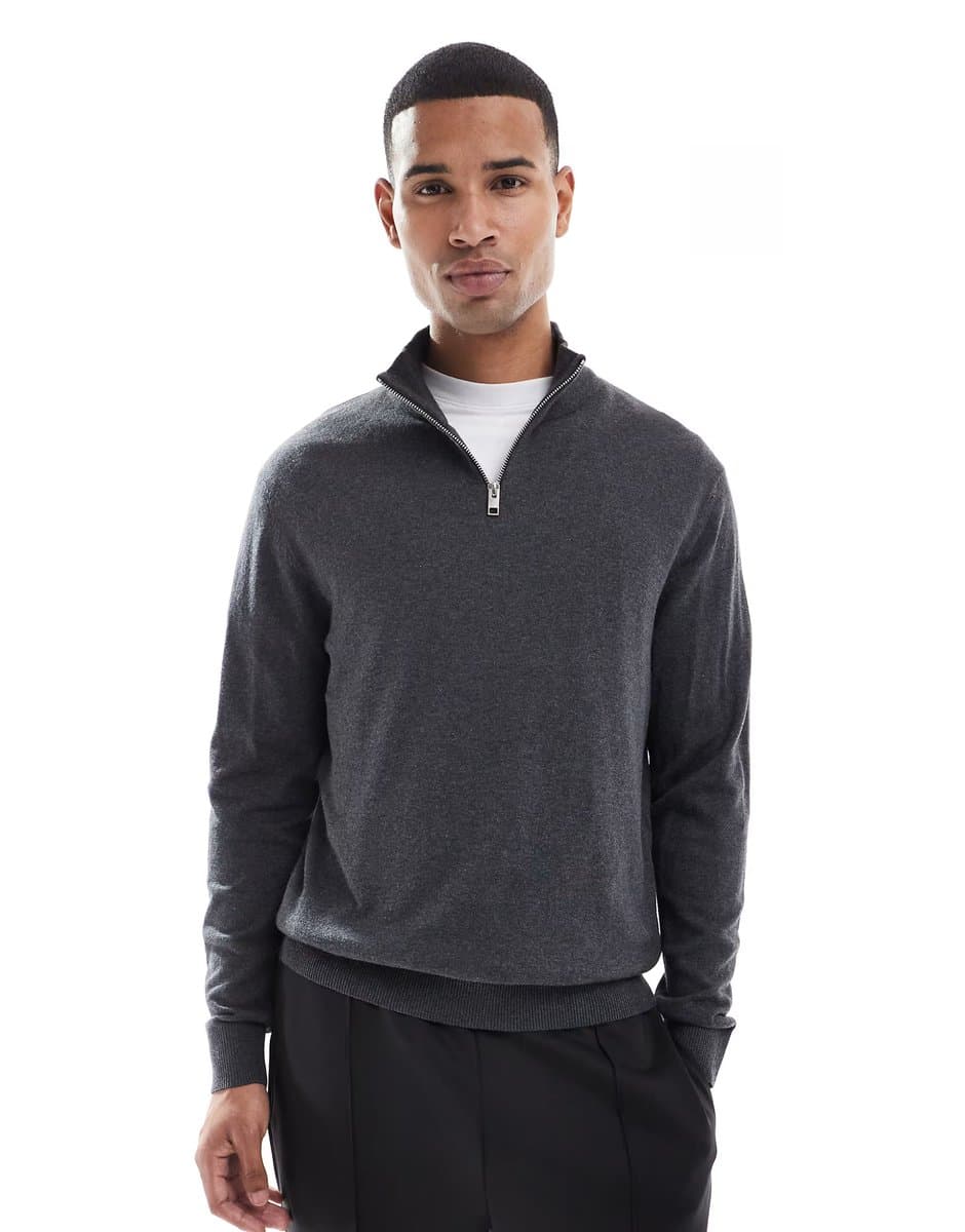 ASOS Jack & Jones quarter zip jumper in grey