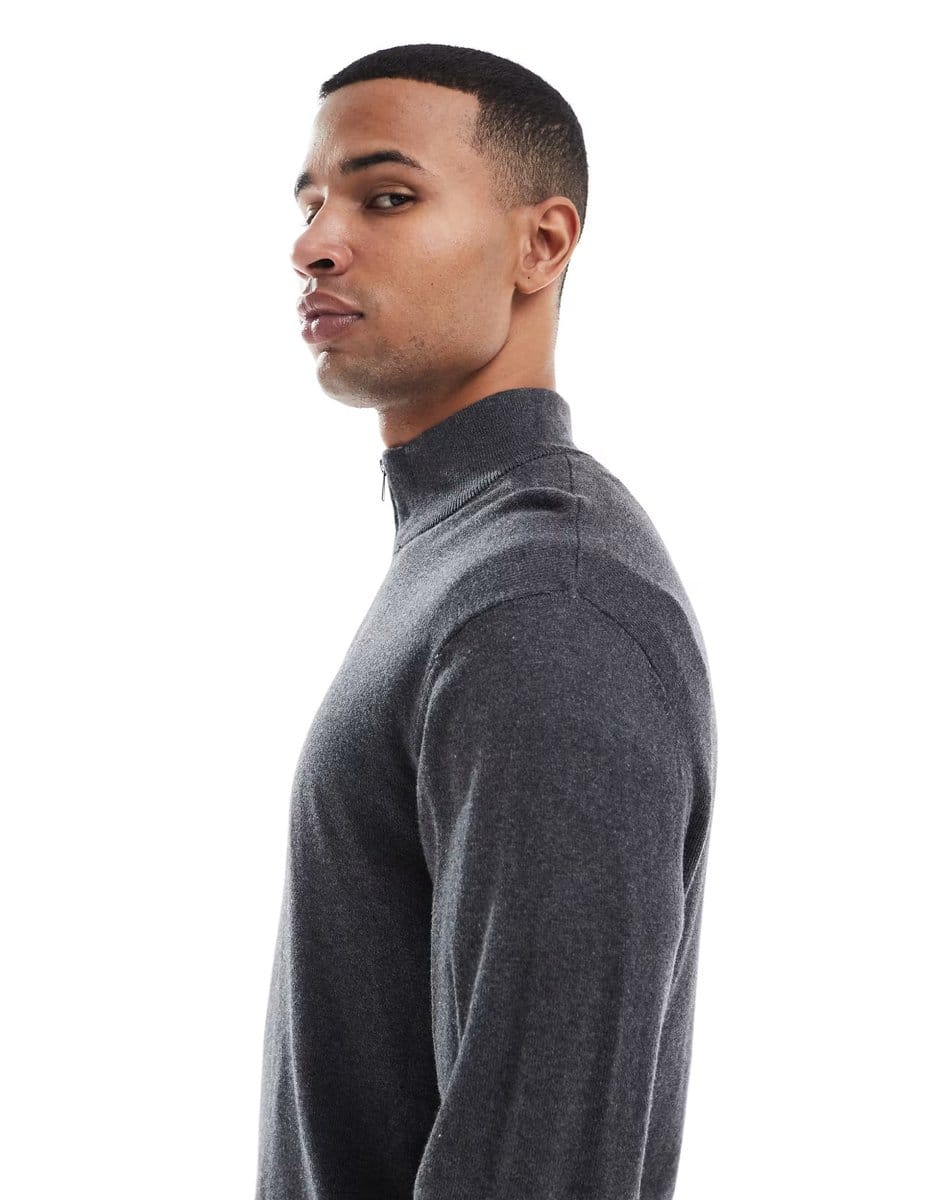 ASOS Jack & Jones quarter zip jumper in grey - 4