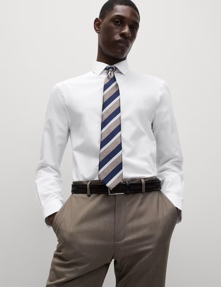 Marks & Spencer M&S Skinny Fit Easy Iron Cotton Blend Shirt White - 3