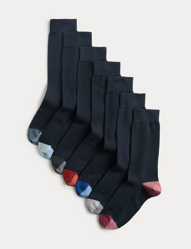 Marks & Spencer M&S 7 Pack Cool & Fresh™ Colour Block Cotton Rich Socks Navy Mix - 2