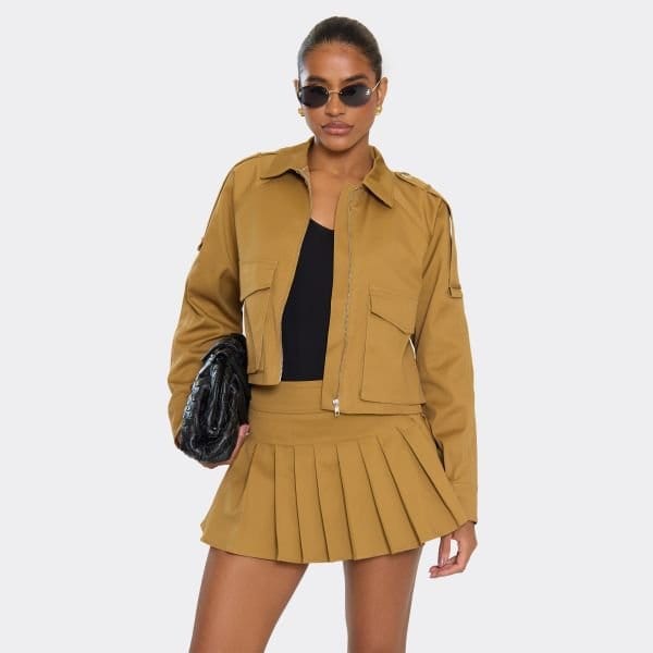 EGO Cargo Pocket Front Oversized Jacket In Stone Twill, Women's Size UK 4 - 1